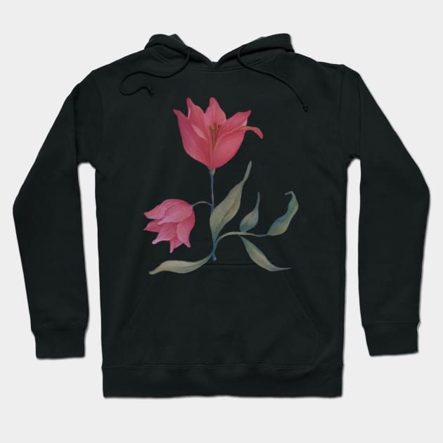 Red and pink watercolor flower Hoodie by caroberte